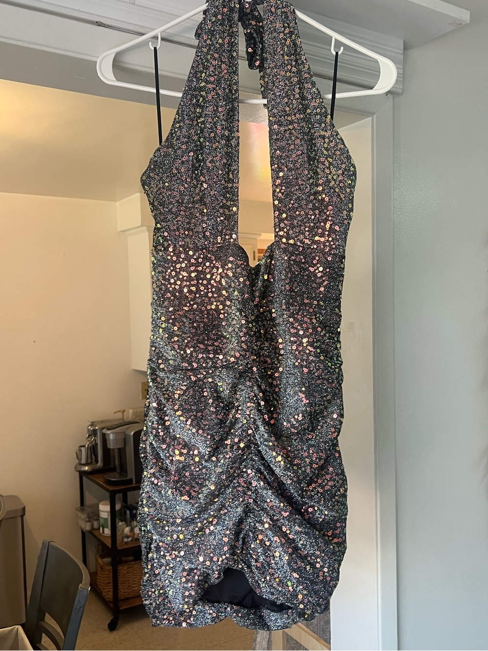 Hello Molly Black Halter One-Piece with Multicolor Sequins